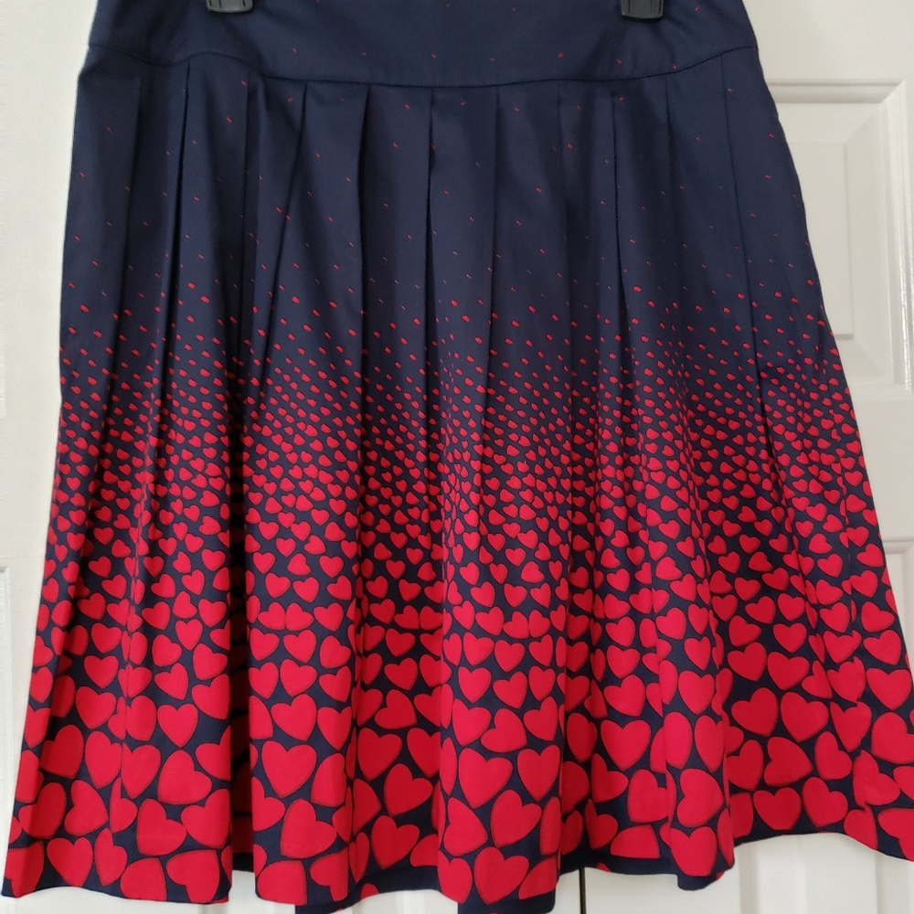 Talbot's Navy & Red Hearts Pleated Skirt Size 10